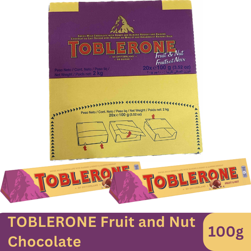 thumbnail image 2 of 3 Pack Toblerone Fruit & Nut Swiss Milk Chocolate Bars – 100g / 3.5oz Each 2 of 4